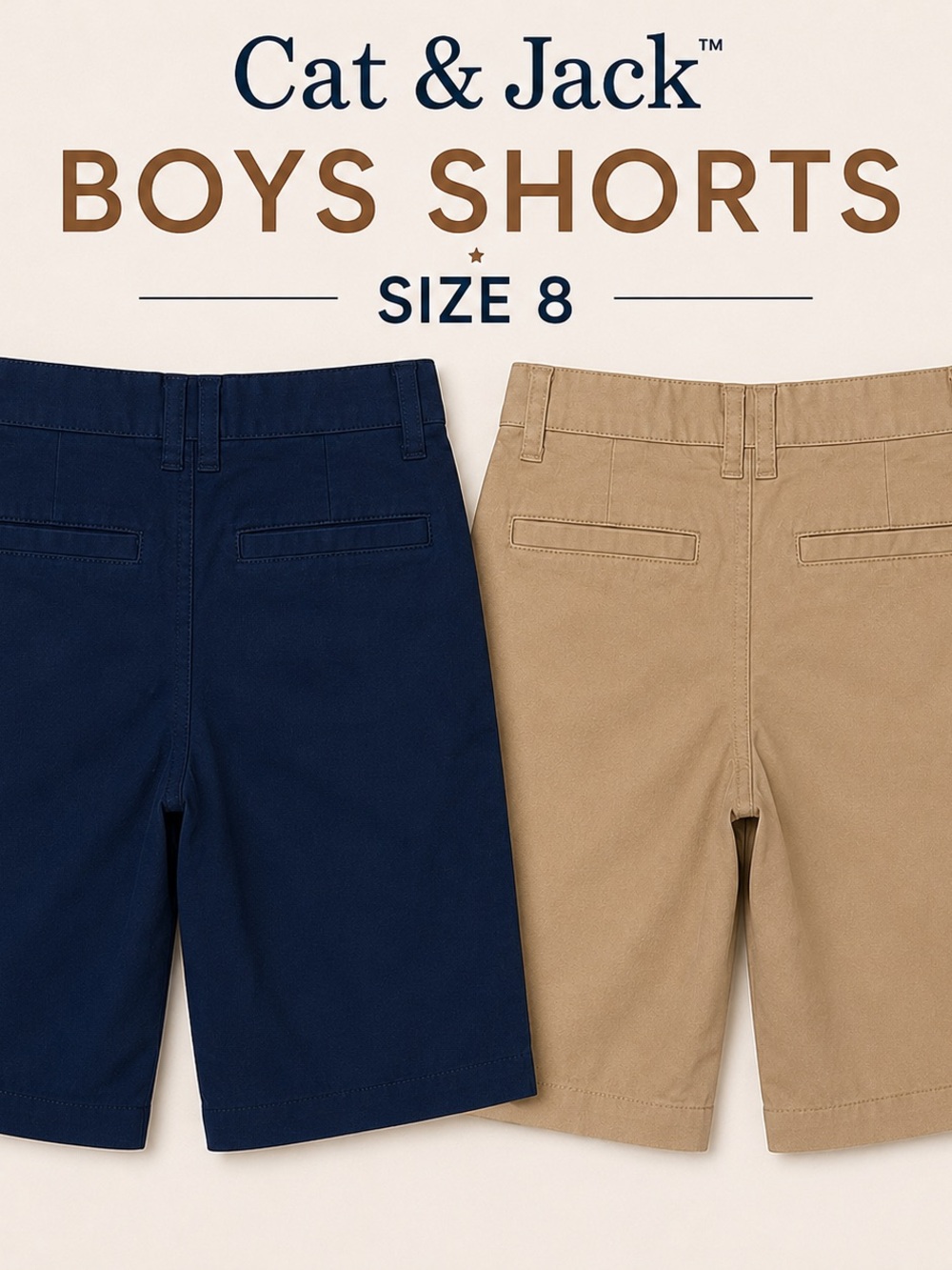 Cat & Jack Boys Shorts Bundle Size 8 Navy Khaki Uniform Shorts NEW - Picture 2 of 6